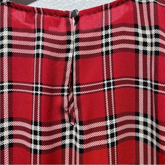 🆕 Vince Camuto 💌 Short Sleeve Shoulder Plaid Blouse Red Burnt Amber top size S - Picture 3 of 8
